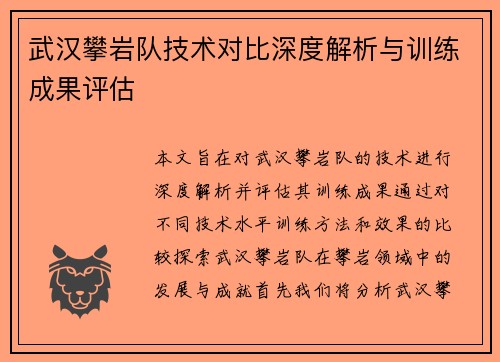武汉攀岩队技术对比深度解析与训练成果评估