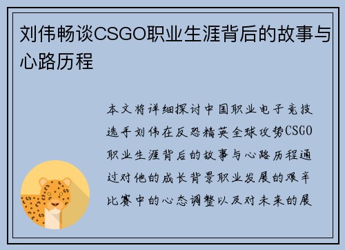 刘伟畅谈CSGO职业生涯背后的故事与心路历程