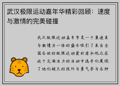武汉极限运动嘉年华精彩回顾：速度与激情的完美碰撞